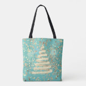 Festive Aqua Gold Sparkly-kerstboom Tote Bag (Achterkant)