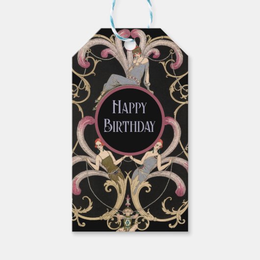 Festive Art Deco Birthday Cadeaulabel (Voorkant)
