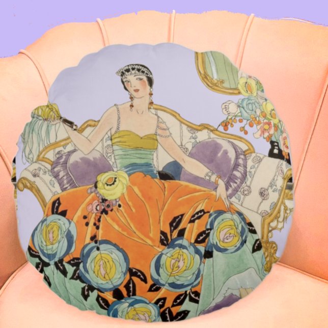 Festive Art Deco Lady Round Pillow Rond Kussen (Creator heeft geüpload)