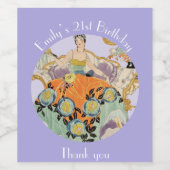 Festive Art Deco Lady Wijn Etiket (Enkel label)