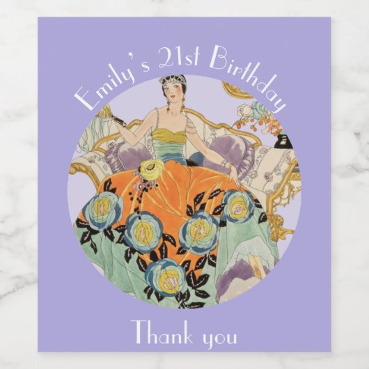 Festive Art Deco Lady Wijn Etiket (Enkel label)