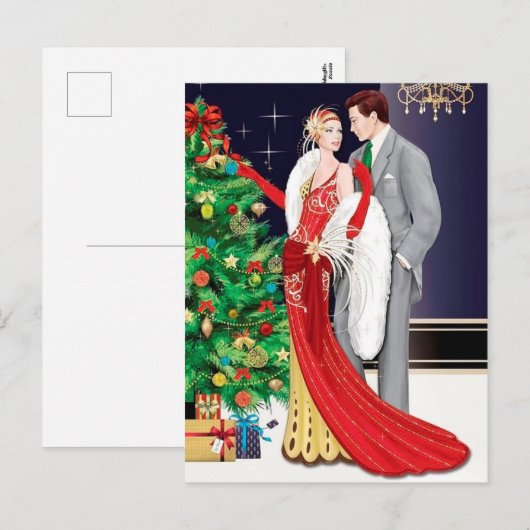 Festive art deco retro koppel feestdagenkaart (Voorkant / Achterkant)