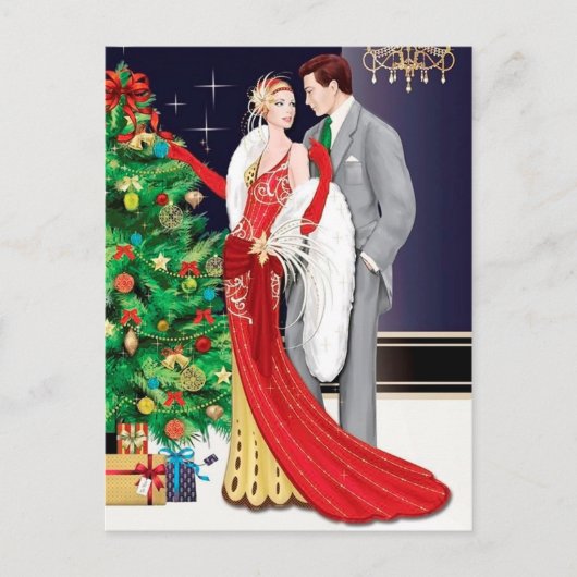 Festive art deco retro koppel feestdagenkaart (Voorkant)