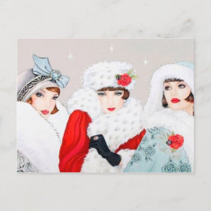 Festive art deco retro vintage kerst dames feestdagenkaart