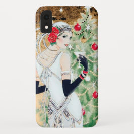 Festive art deco retro vintage kerstdame Case-Mate iPhone case