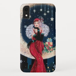 Festive art deco retro vintage kerstdame Case-Mate iPhone case