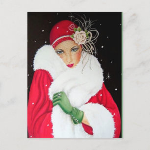 Festive art deco retro vintage kerstdame feestdagenkaart
