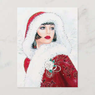 Festive art deco retro vintage kerstdame feestdagenkaart