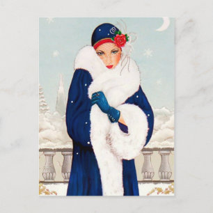 Festive art deco retro vintage kerstdame feestdagenkaart