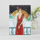 Festive art deco retro vintage kerstdame kaart (Staand voorkant)