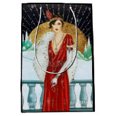 Festive art deco retro vintage kerstdame medium cadeauzakje (Voorkant)