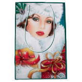 Festive art deco retro vintage kerstdame medium cadeauzakje (Voorkant)