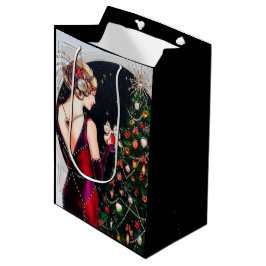 Festive art deco retro vintage kerstdame medium cadeauzakje