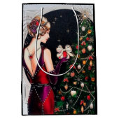 Festive art deco retro vintage kerstdame medium cadeauzakje (Voorkant)