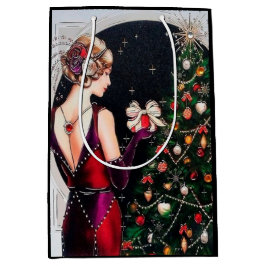 Festive art deco retro vintage kerstdame medium cadeauzakje