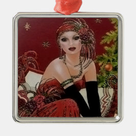 Festive art deco retro vintage kerstdame metalen ornament