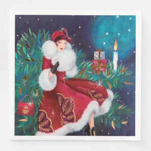 Festive art deco retro vintage kerstdame servet