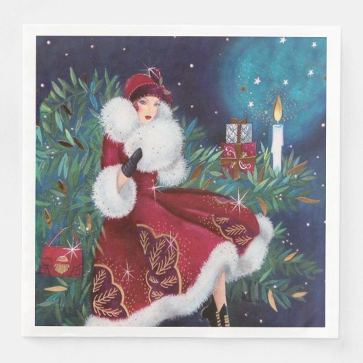 Festive art deco retro vintage kerstdame servet (Voorkant)
