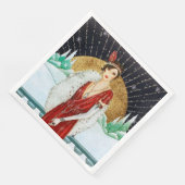 Festive art deco retro vintage kerstdame servet (Hoek)