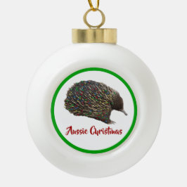 Festive Australia Echidna draagt kerstverlichting Keramische Bal Ornament