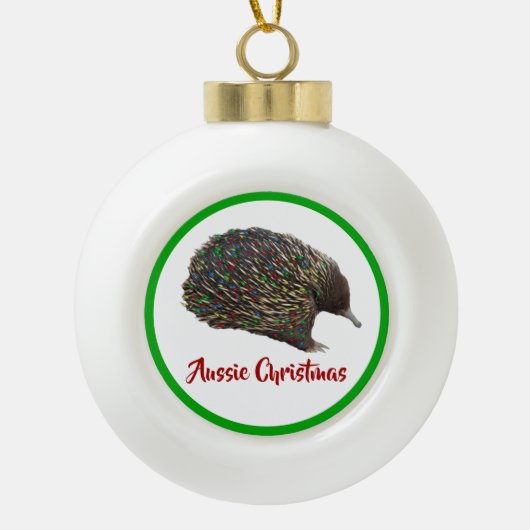 Festive Australia Echidna draagt kerstverlichting Keramische Bal Ornament (Voorkant)