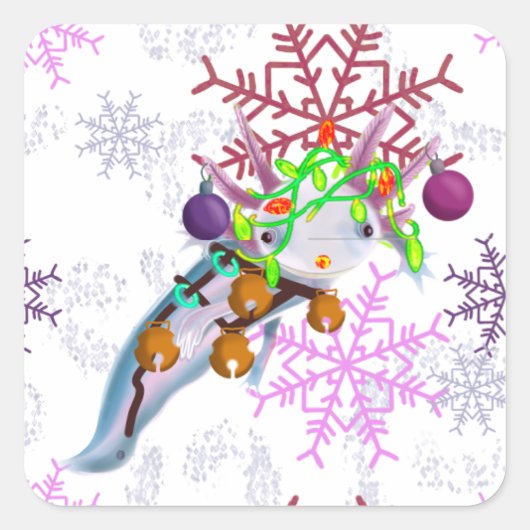 Festive Axlotl Vierkante Sticker (Voorkant)