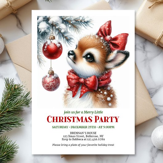 Festive baby deer Christmas kids invite editable  Kaart