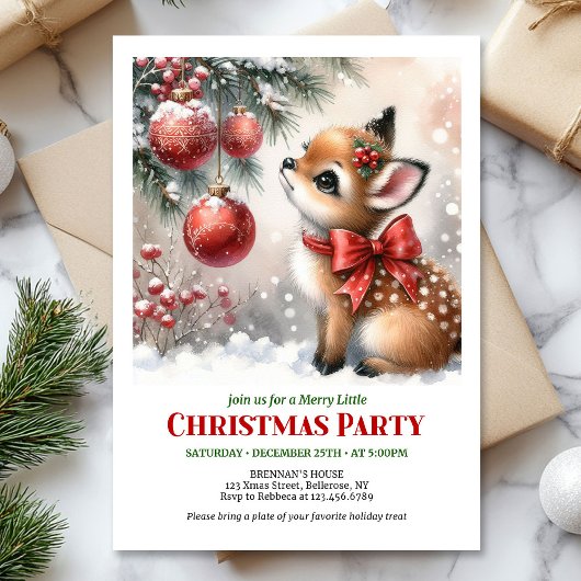 Festive baby deer Christmas kids invite printable Kaart
