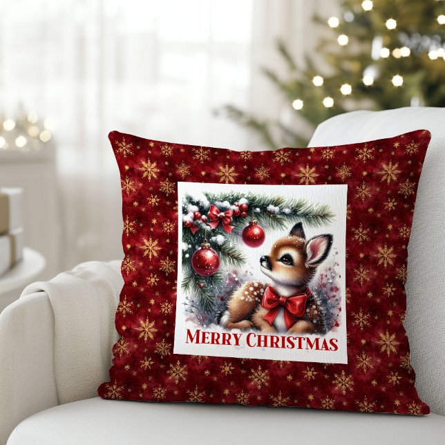 Festive Baby Fawn Snowy Forest Kids Gift Christmas Kussen (Festive Baby Fawn Snowy Forest Kids Gift Christmas Pillow

)