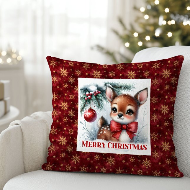 Festive Baby Fawn Winter Scene Kids Room Decor   Kussen (Festive Baby Fawn Winter Scene Kids Room Decor Christmas Pillow

)