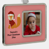 Festive Baby Fox First Kerstfeestdag Verzilverd Omlijst Ornament (Rechts)