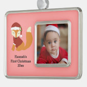 Festive Baby Fox First Kerstfeestdag Verzilverd Omlijst Ornament (Links)
