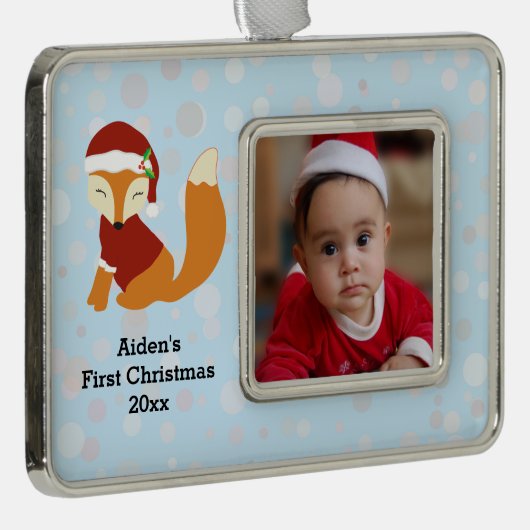 Festive Baby Fox First Kerstfeestdag Verzilverd Omlijst Ornament (Rechts)