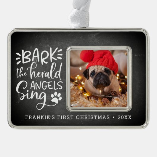 Festive Barks | Eerste kerstdag foto's pet Verzilverd Omlijst Ornament (Voorkant)