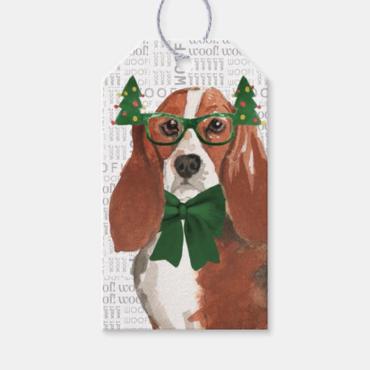 Festive Basset Hound Holiday Dog Kerstmis Cadeaulabel (Voorkant)