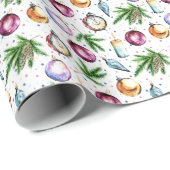 Festive Bauble Waterverf Kerstmis Cadeaupapier (Rol Hoek)