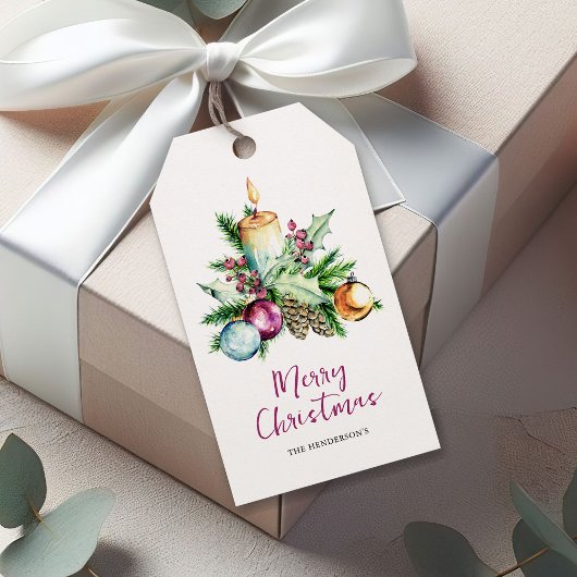 Festive Bauble Waterverf Merry kerst Cadeaulabel