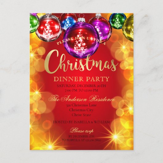 Festive Baubles Christmas Dinner Party Invitation Briefkaart (Voorkant)