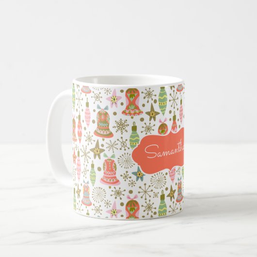 Festive Bells Pattern Personalized Mug Koffiemok (Voorkant links)