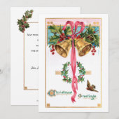 Festive  Bells, Ribbon and Holly Feestdagenkaart (Voorkant / Achterkant)