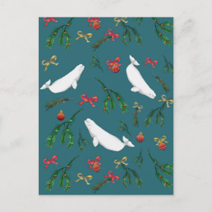 Festive Beluga Whale Illustration Kerstmis Briefkaart