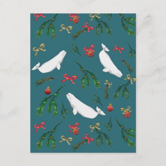 Festive Beluga Whale Illustration Kerstmis Briefkaart (Voorkant)