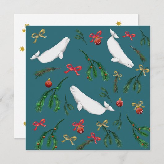 Festive Beluga Whale Illustration Kerstmis Feestdagenkaart (Voorkant / Achterkant)