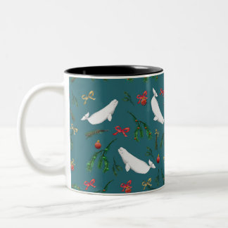 Festive Beluga Whale Illustration Kerstmis Tweekleurige Koffiemok