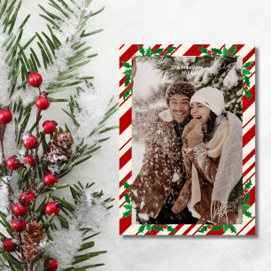 Festive Berries and Greenery Merry-kerstfoto Feestdagenkaart