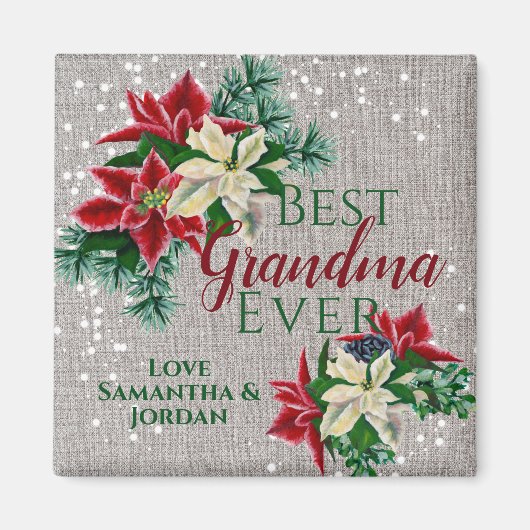Festive Best Grandma Ever Floral Poinsettia Magneet (Voorkant)