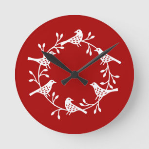 Festive Bird and Flower Scandi Wreate Ronde Klok