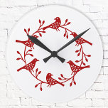 Festive Bird and Flower Scandi Wreate Ronde Klok<br><div class="desc">Een moderne Scandinavische vogel en bloem. Rood op wit.</div>