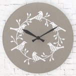 Festive Bird and Flower Scandi Wreate Ronde Klok<br><div class="desc">Een moderne Scandinavische vogel en bloem. Wit op neutraal.</div>