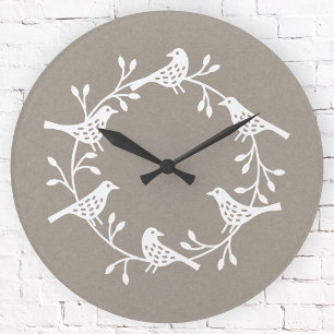 Festive Bird and Flower Scandi Wreate Ronde Klok